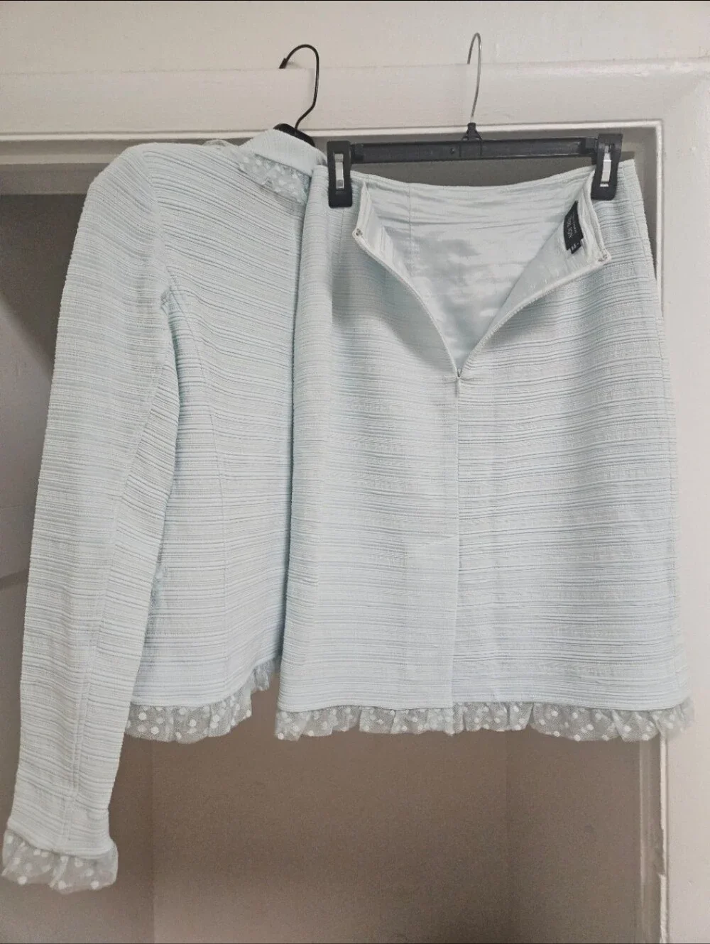 RICKIE FREEMAN TERI JON LIGHT BLUE LACE TRIM SKIRT SUIT SET 6